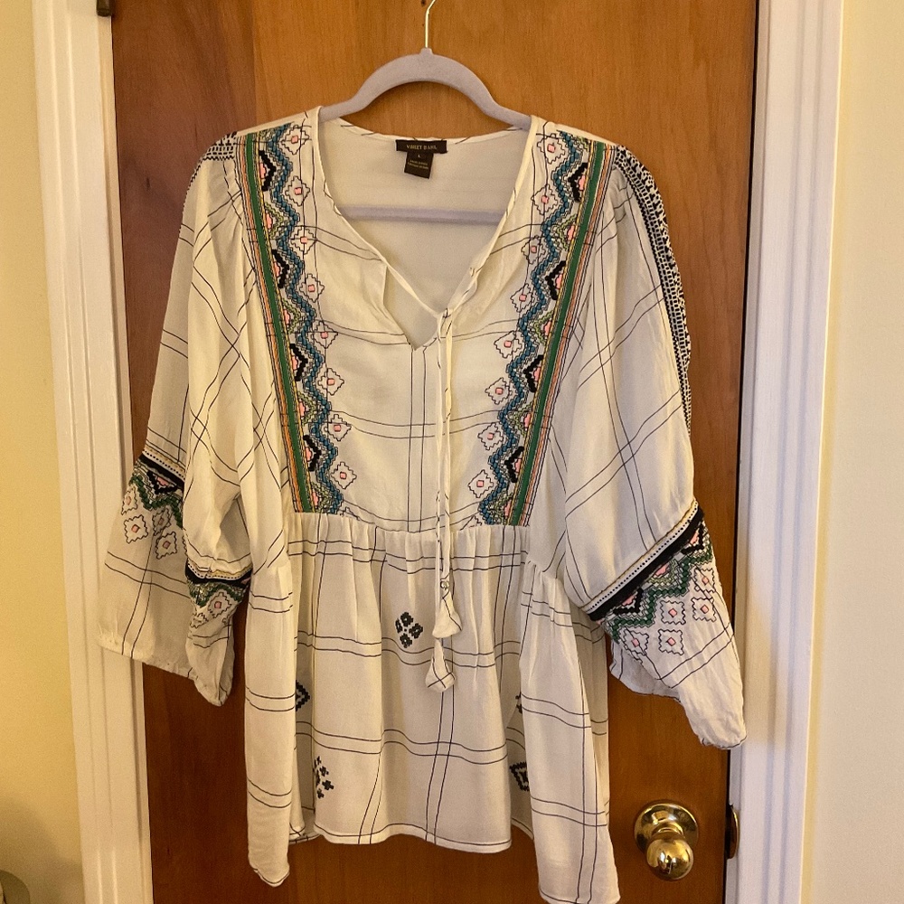 Vineet Bahl Anthropologie Embroidered Aztec Blouse Boho Top Sz L READ - Picture 1 of 12